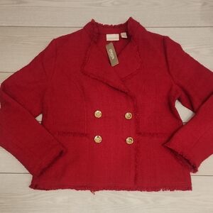 Chico's Red Tweed Blazer Jacket Size 1